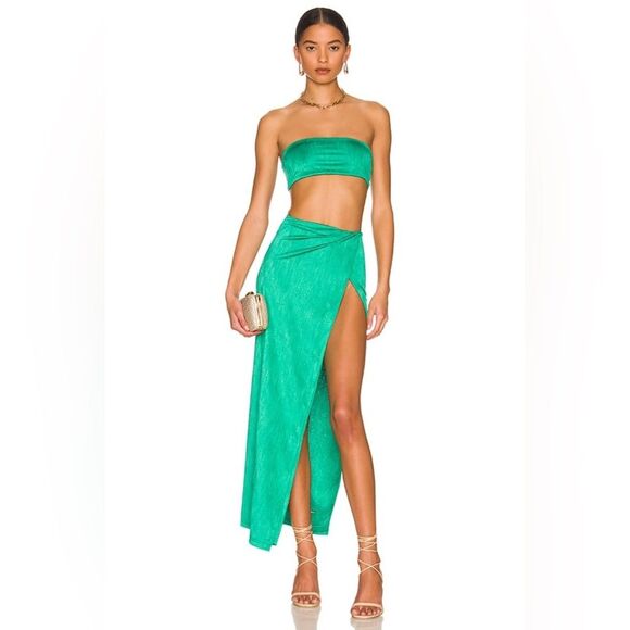 Revolve Superdown Teal Green Karolyna Maxi Slit Skirt Set Size Large - Picture 2 of 12